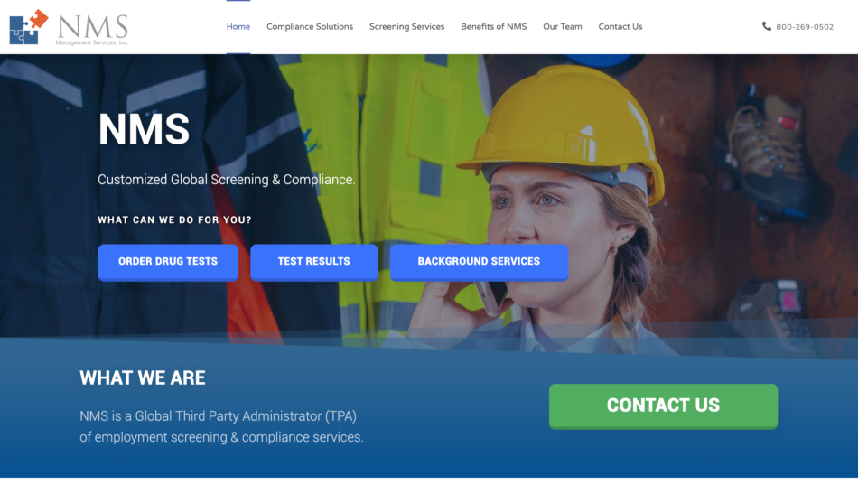 NMS Management Services, Inc. website homepage screenshot, designed by Zoka Design